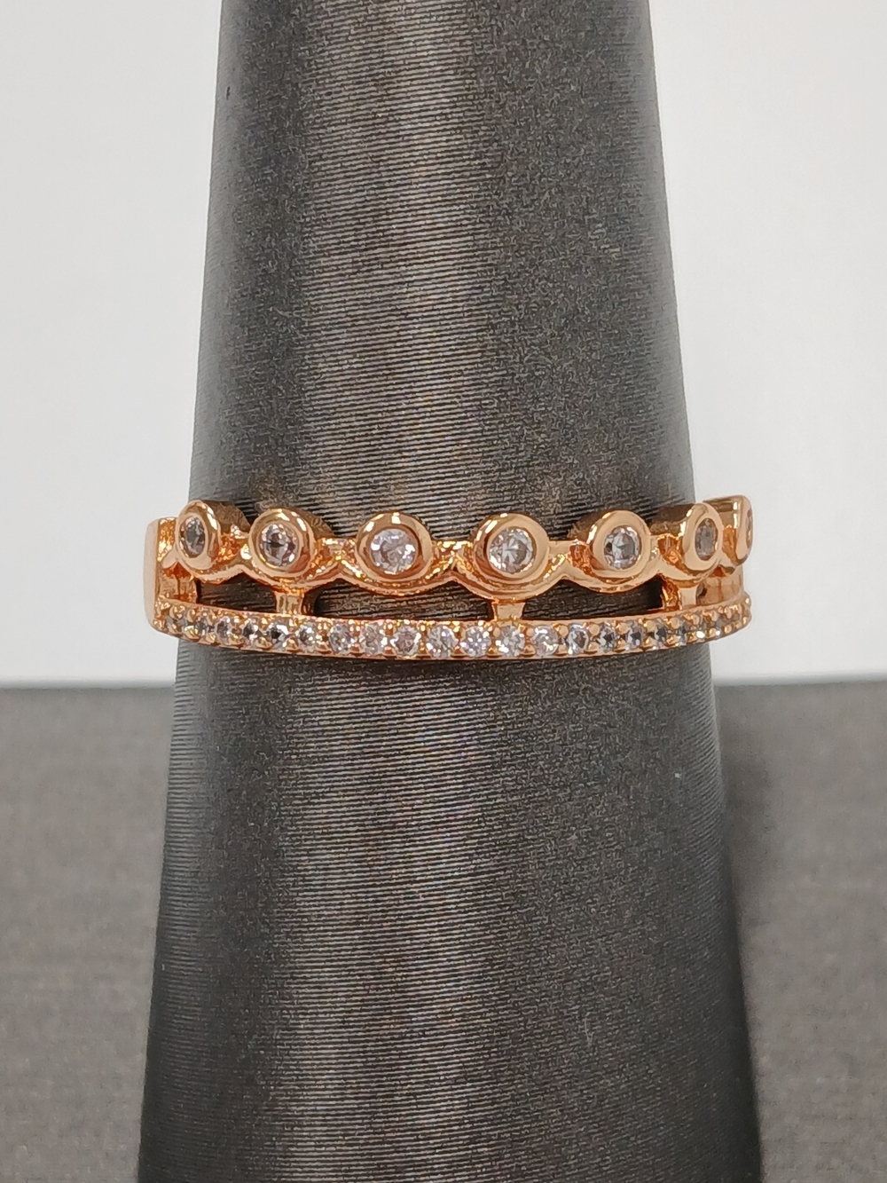 New Pretty Bird 18k Gold Plated Dual Band Ring with Crystal Rows Size 8